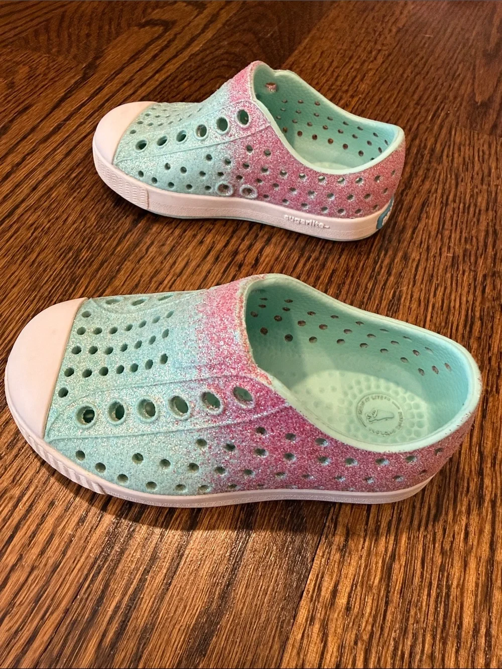 Native Blue & Pink Sparkle Slip-On Water Shoes Size 5
